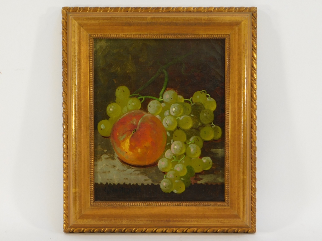 Appraisal: EDWARD LEAVITT GRAPES PEACH STILL LIFE PAINTING Rhode Island -