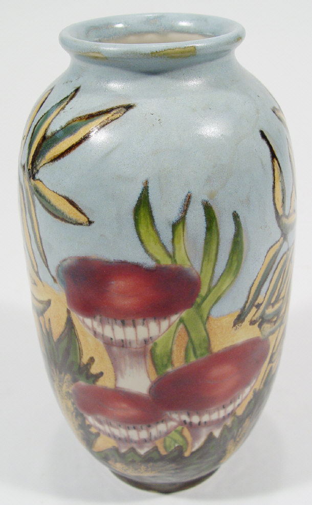 Appraisal: Cobridge stoneware vase painted with toadstools and leaves impressed factory