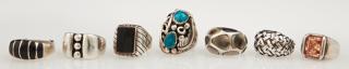 Appraisal: Group of Seven Sterling Men's Rings th c two mounted