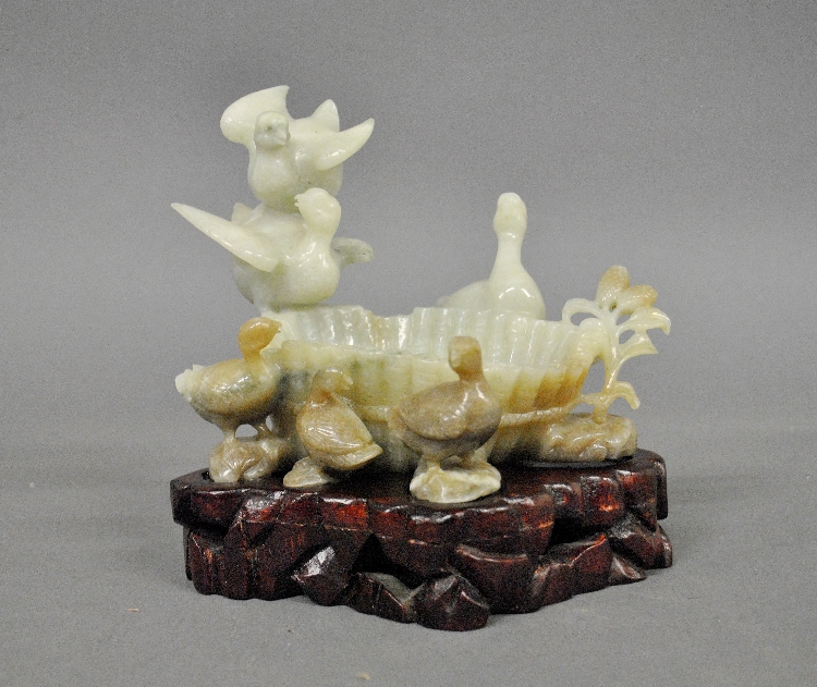 Appraisal: - Boxed th c carved jade bowl with birds and