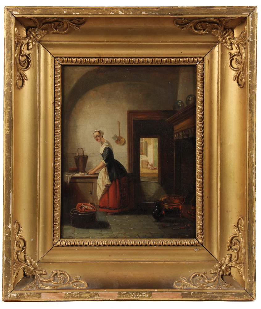 Appraisal: OIL ON CHAMFERED PANEL - Maid at Work in Kitchen