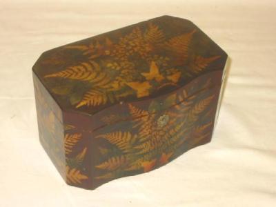 Appraisal: A FERN PRINTED TEA CADDY of canted oblong form with