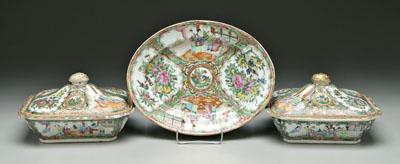 Appraisal: Three pieces famille rose porcelain all rose medallion two lidded