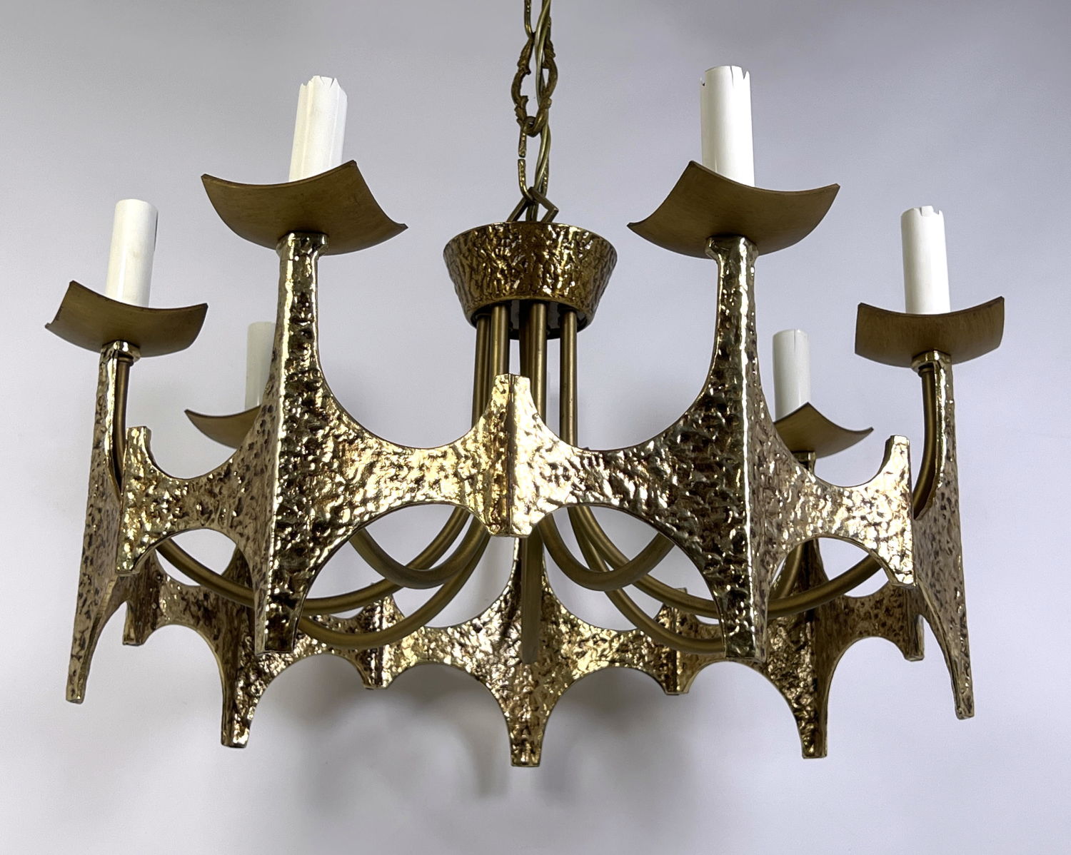 Appraisal: Moe Bridges Chandelier Brutalist arms with six candle lights Dimensions