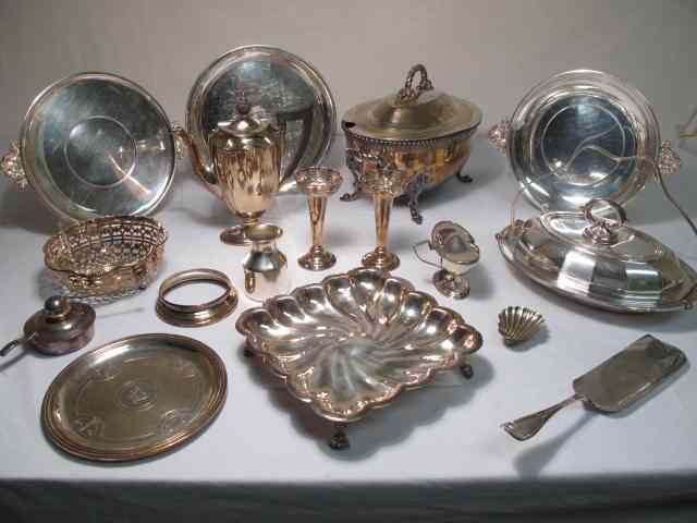 Appraisal: Large group of assorted silver plate items including trays casserole