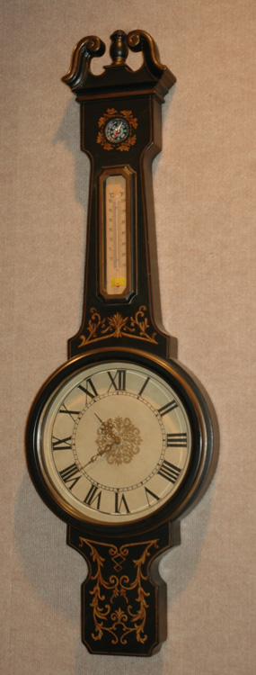 Appraisal: George III Style Black Painted Barometer-Form Clock Estimate -