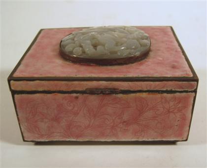 Appraisal: Chinese white jade mounted enameled boxjade th century or earlier