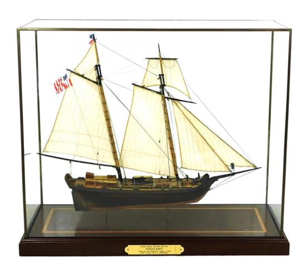 Appraisal: Cased wooden model of ship Vigilant plaque identifies original ship