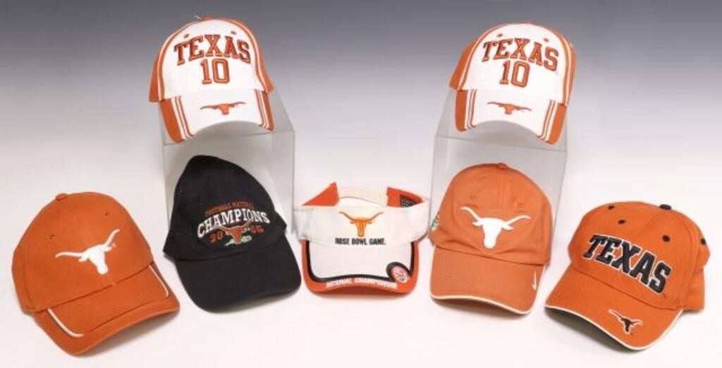 Appraisal: UNIVERSITY OF TEXAS FOOTBALL LONGHORN CAPS lot of University of