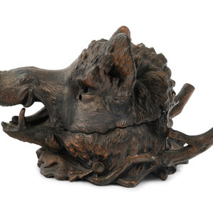 Appraisal: A French Patinated Metal Boar's Head Ink Stand After Christophe