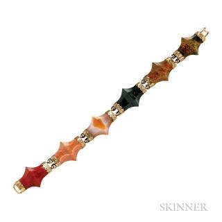 Appraisal: Victorian Scottish Agate Bracelet composed of six shaped and faceted