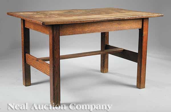 Appraisal: An Antique American Oak Table c pegged construction dovetailed stretcher