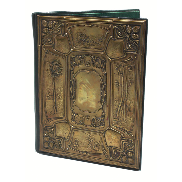 Appraisal: Arts and Crafts book cover green leather with an applied