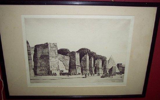 Appraisal: E C RAncient Wall with Pyramidsigneddry point etching cm x