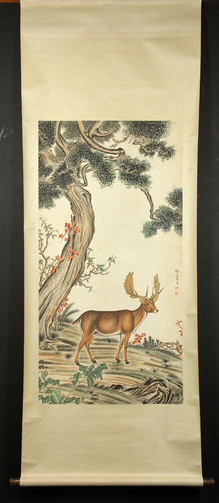 Appraisal: - Chinese W C Scroll of a Deer Chinese scroll