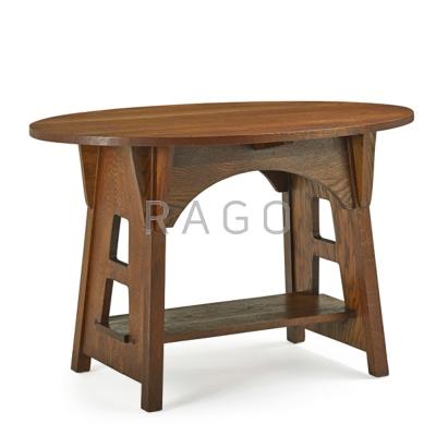 Appraisal: STYLE OF CHARLES LIMBERT Oval library table with cutout sides