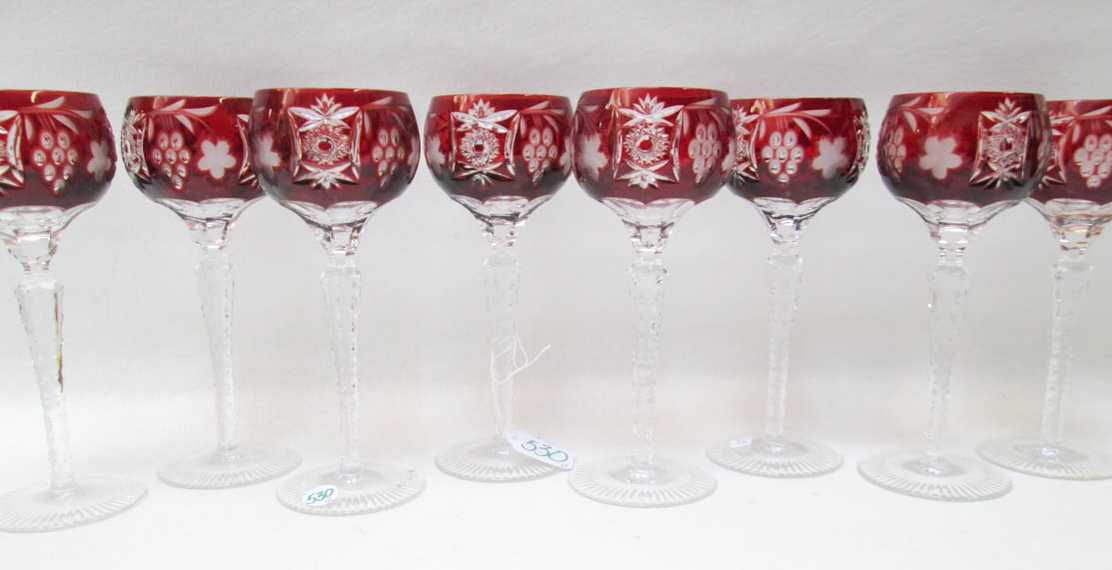 Appraisal: SET OF TWELVE BOHEMIAN CUT CRYSTAL WINE GOBLETS each ruby