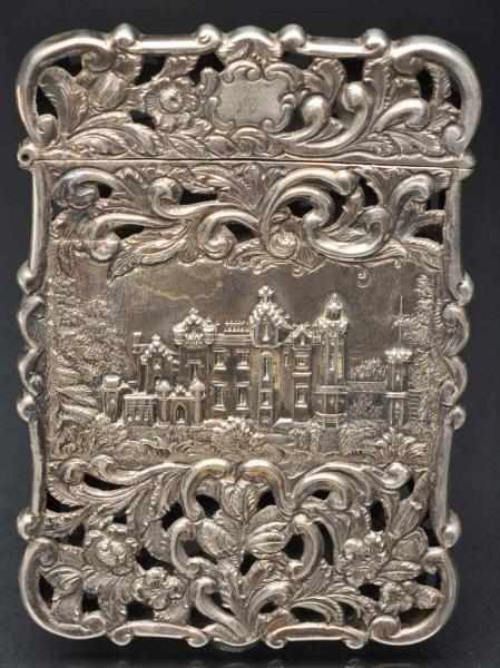 Appraisal: Victorian Calling Card Case Hallmarked sterling silver Depicts castle scenes