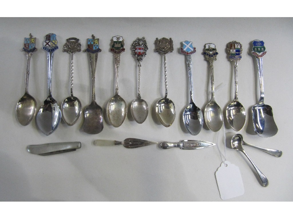 Appraisal: Lot comprising assorted souvenir spoons two silver bookmarks and a