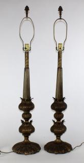 Appraisal: Pair of large scale brass lamps Pair of large scale