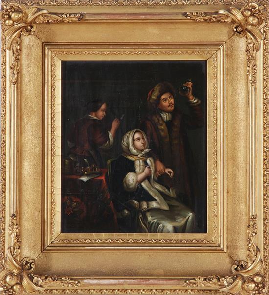 Appraisal: Continental school th century PHYSICIAN'S VISIT oil on canvas framed