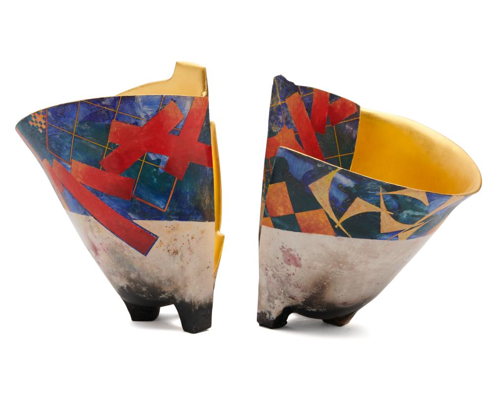 Appraisal: BENNETT BEAN American b Untitled painted and gilded earthenware each