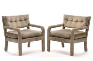 Appraisal: Pair Mid Century Gray Velvet Upholstered Armchairs American mid th