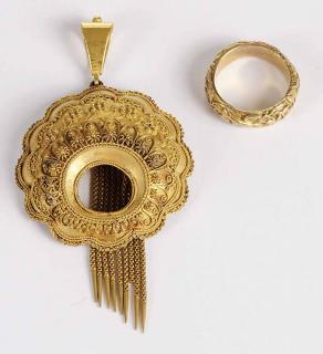 Appraisal: Group of kt Antique Jewelry including one cannetille pendant with