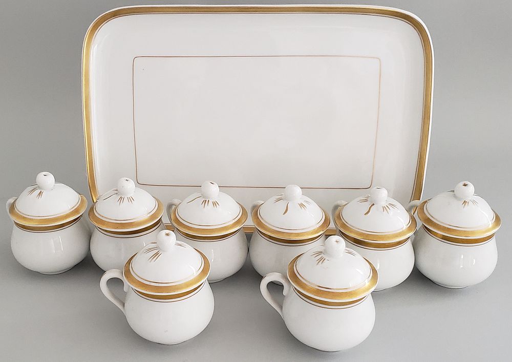 Appraisal: Set of Mottahedeh Portugal Pot-De-Cremes with Serving Tray Set of