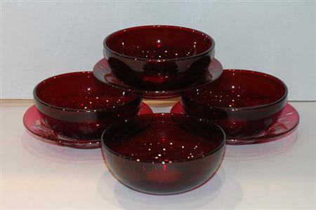 Appraisal: Assembled Bavarian Claret Cut to Clear Glass Dessert Service Estimate