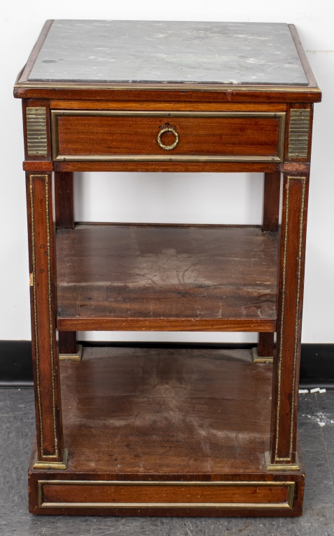 Appraisal: NEOCLASSICAL STYLE MAHOGANY ETAGERE TABLE Neoclassical style gilt metal mounted