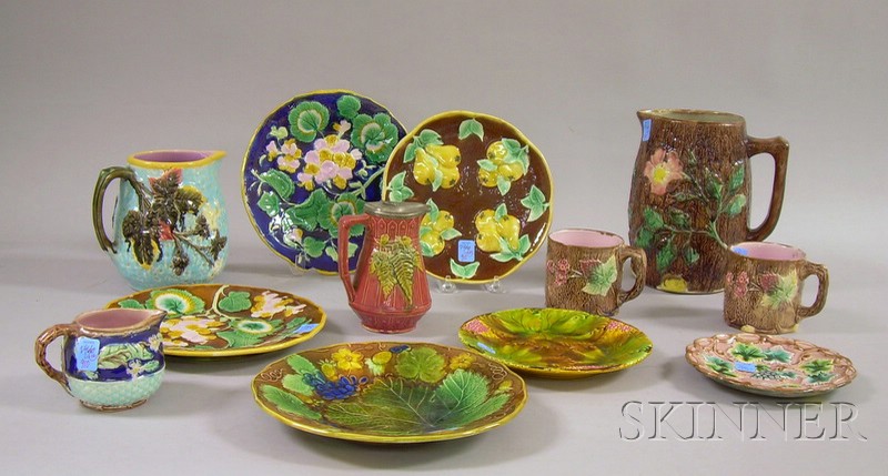 Appraisal: Twelve Assorted Majolica Decorated Tableware Items floral and bark decorated