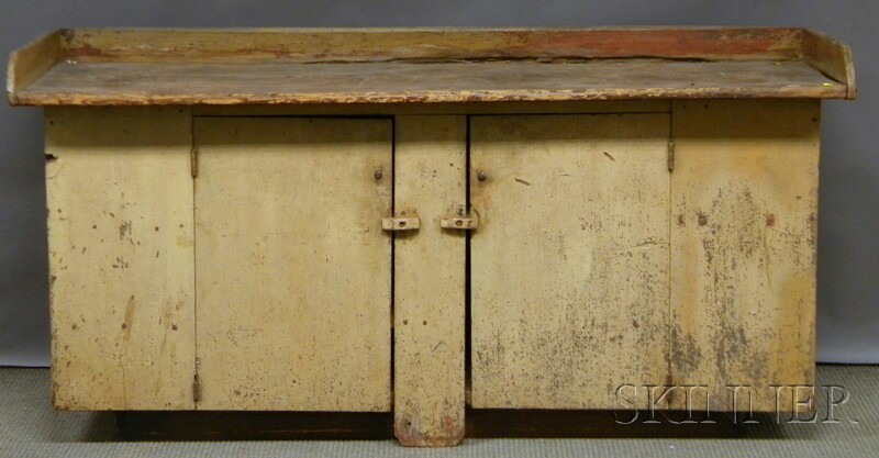 Appraisal: Country Painted Wood Kitchen Work Cabinet overhanging top with gallery