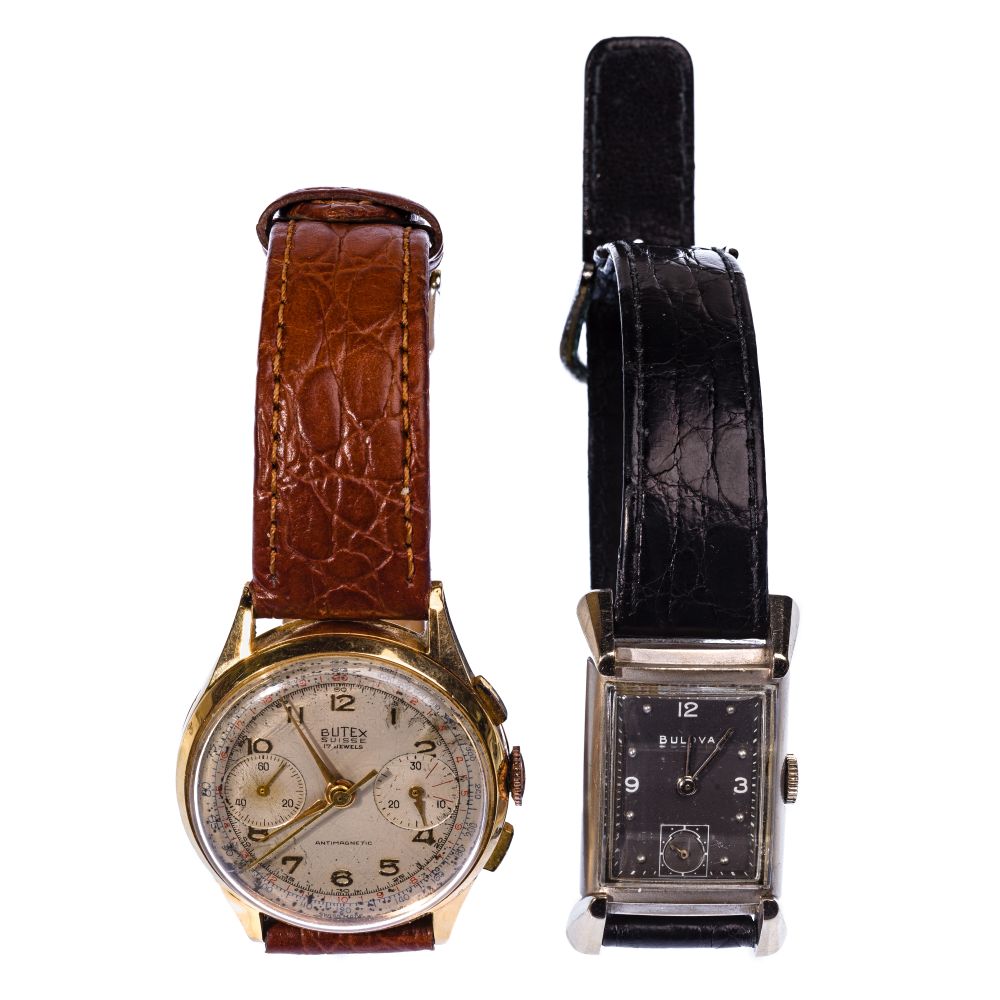 Appraisal: BUTEX K YELLOW GOLD AND BULOVA K WHITE GOLD WRISTWATCHES