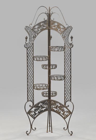 Appraisal: French Wrought-Iron Folding Three-Panel Conservatory Screen first quarter th century