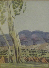 Appraisal: Edwin Pareroultja - Ghost Gum and Blue Hills watercolour on