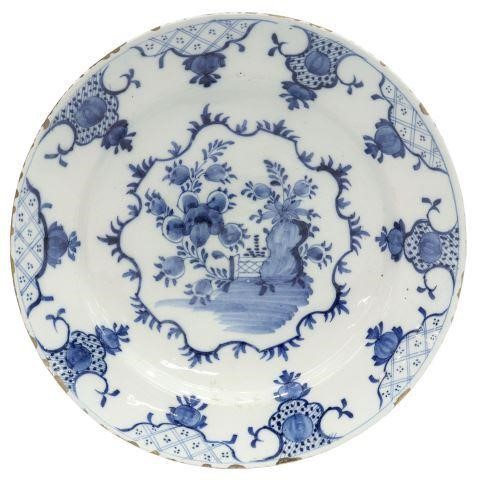 Appraisal: Delft blue and white tin-glazed earthenware charger th c Chinoiserie