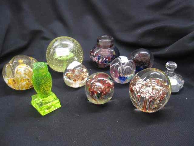 Appraisal: Art Glass Paperweights includingflorals figural Dagenhart owl inkwell more largest