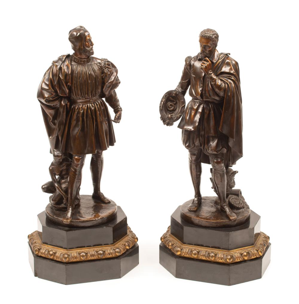 Appraisal: Pair of Patinated Bronze Figures of Benvenuto Cellini and Bernard