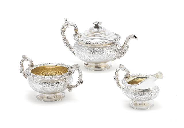 Appraisal: A George IV silver three-piece tea service by John Thomas