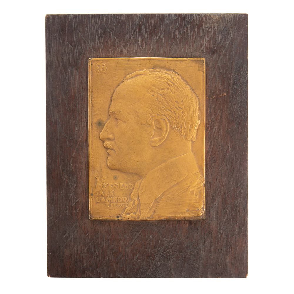 Appraisal: Jack Lambdin Galvano Plaque by Edward Berge Baltimore sculptor Edward