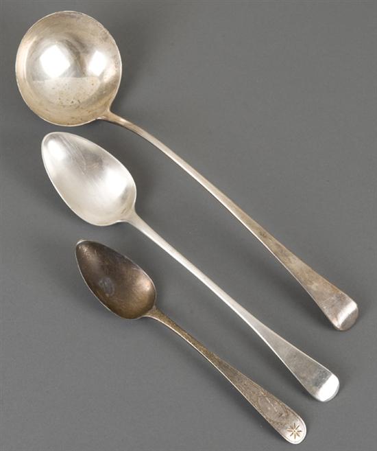 Appraisal: Group of British sterling spoons George III ladle and stuffing