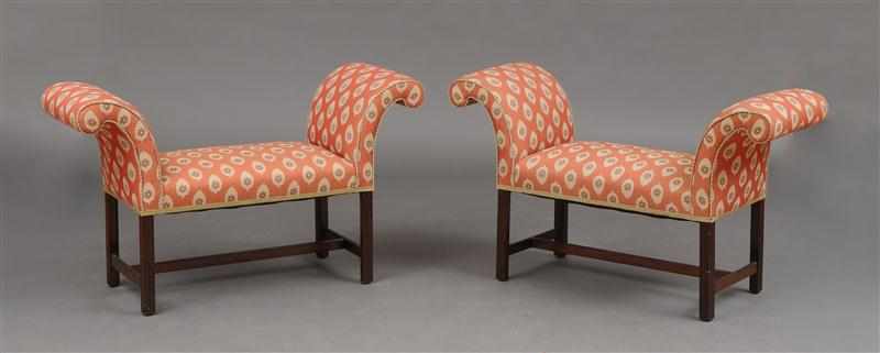 Appraisal: PAIR OF GEORGE III STYLE MAHOGANY WINDOW SEATS Each padded