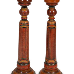 Appraisal: A Pair of Moroccan Painted Candlesticks TH CENTURY Height inches