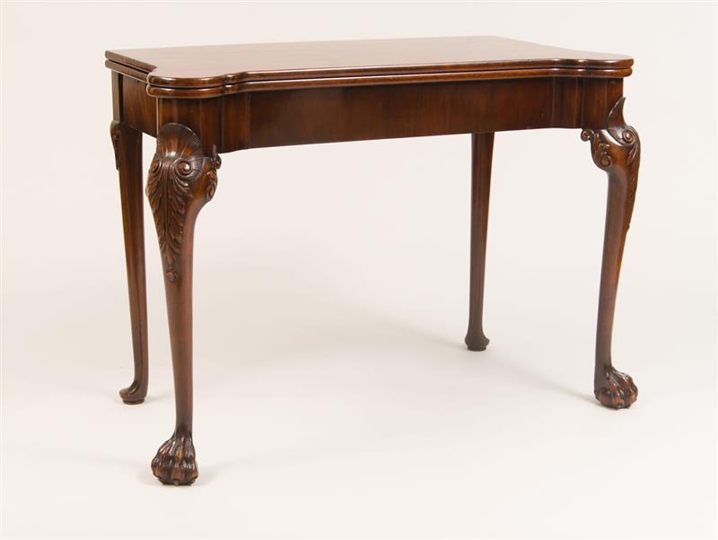 Appraisal: GEORGE III STYLE CARVED MAHOGANY FOLD-TOP CARD TABLE x x