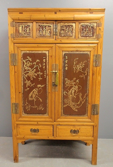 Appraisal: - Chinese cabinet th c with carved and gilt decorated