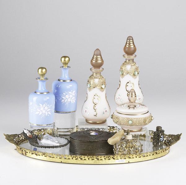 Appraisal: PERFUME GROUPING Eleven pieces include bottles trays and boxes Oval