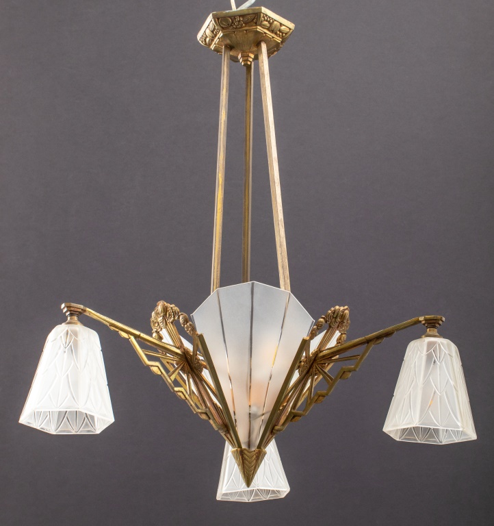 Appraisal: MULLER FRERES STYLE FRENCH ART DECO CHANDELIER French Art Deco