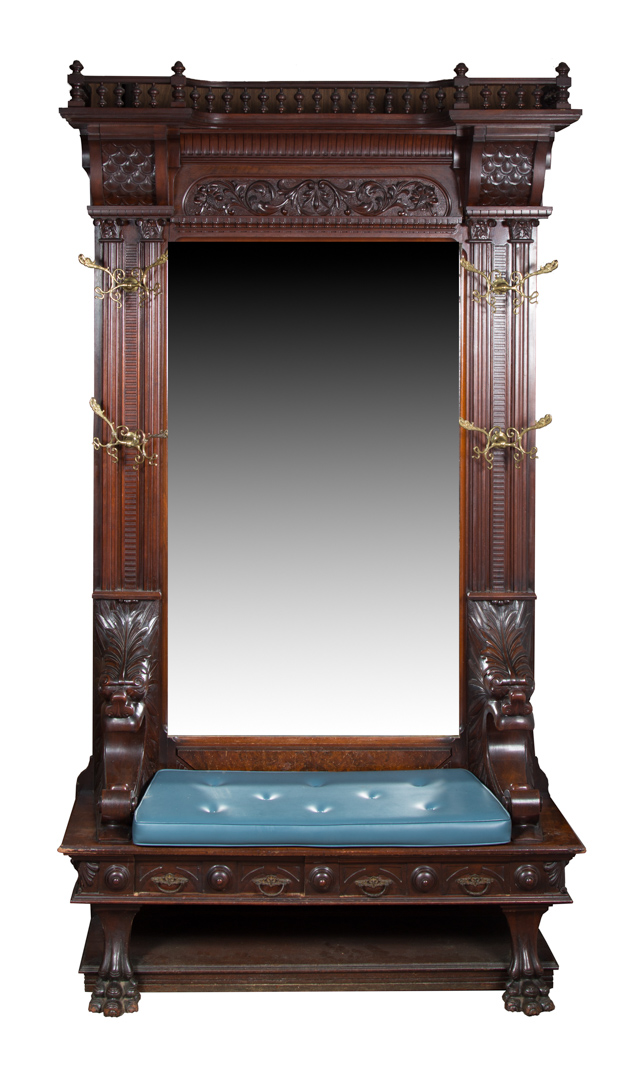 Appraisal: Renaissance Revival style walnut hall stand circa spindled gallery heavy