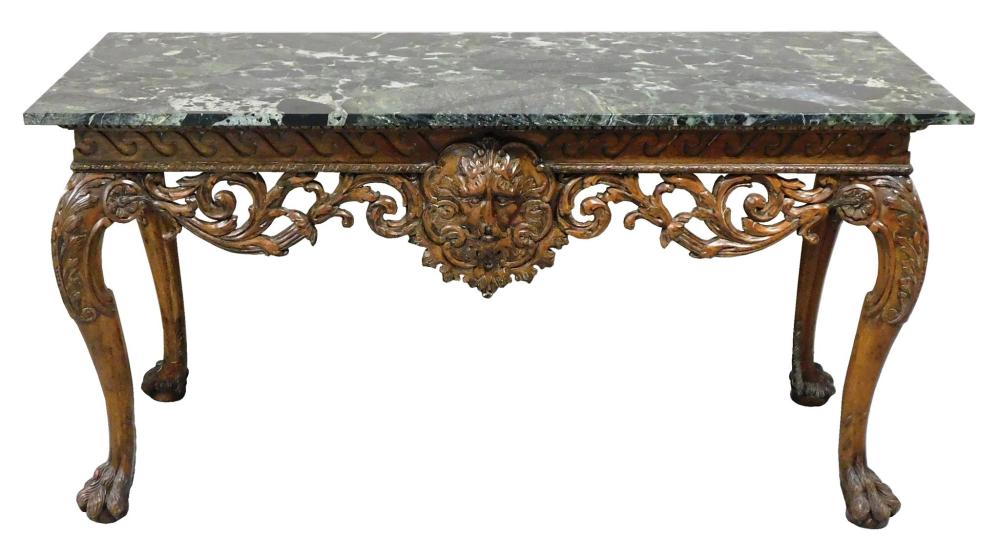 Appraisal: Renaissance Revival console table oblong variegated green marble top rests